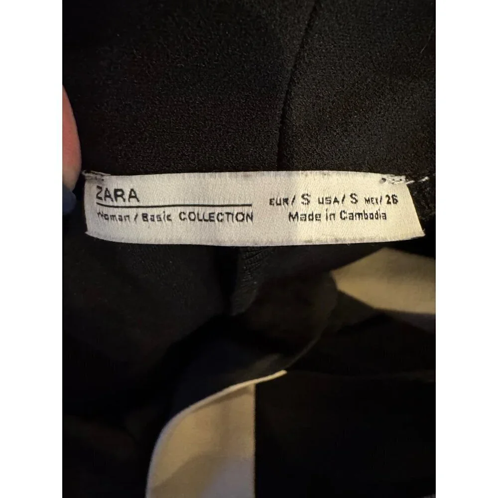 Zara Jumpsuit Women Small Black Ivory Tie Back Overall Wide‎ Leg Cropped Preppy